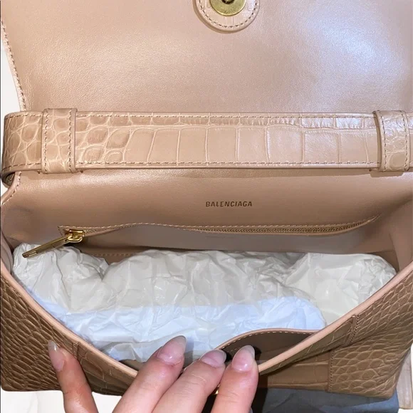 Balenciaga Hourglass  Embossed Croc Shoulder Bag - Picture 5 of 16
